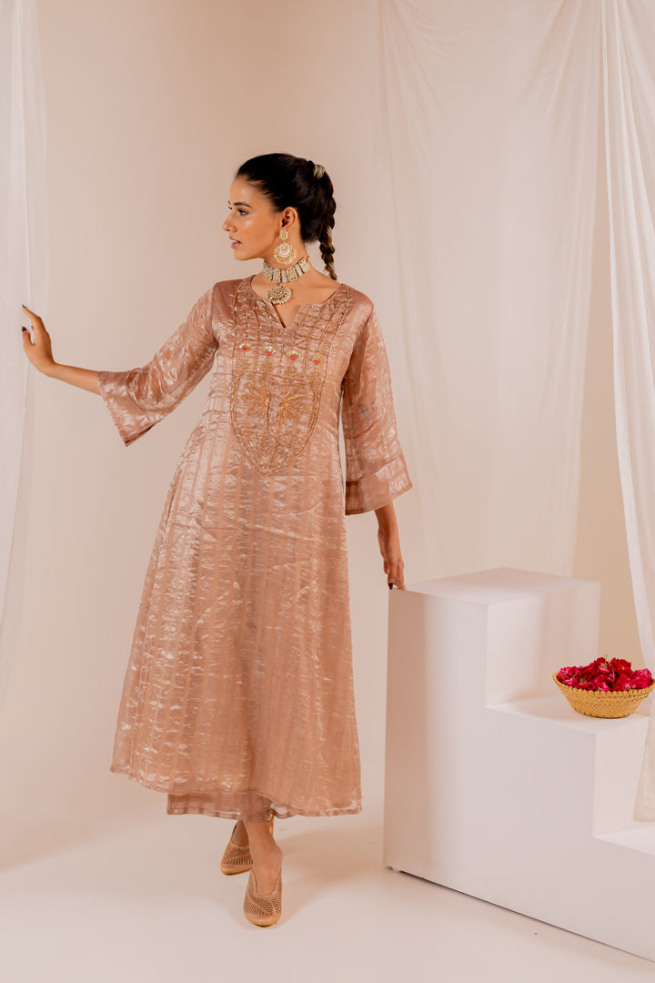 Firduas Striped Kurta Set with Organza Dupatta