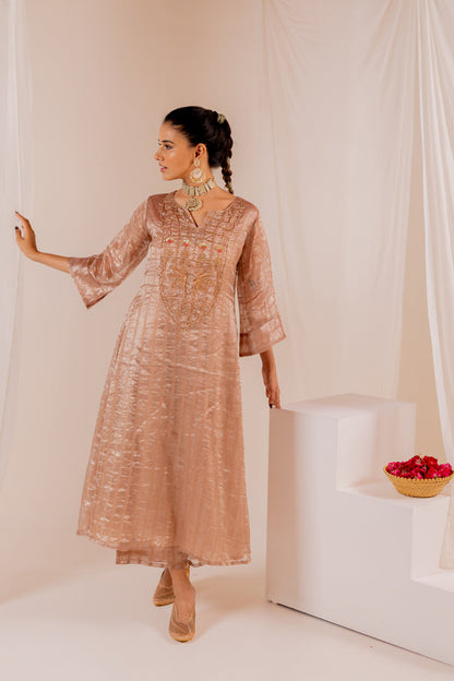 Firduas Striped Kurta Set with Organza Dupatta