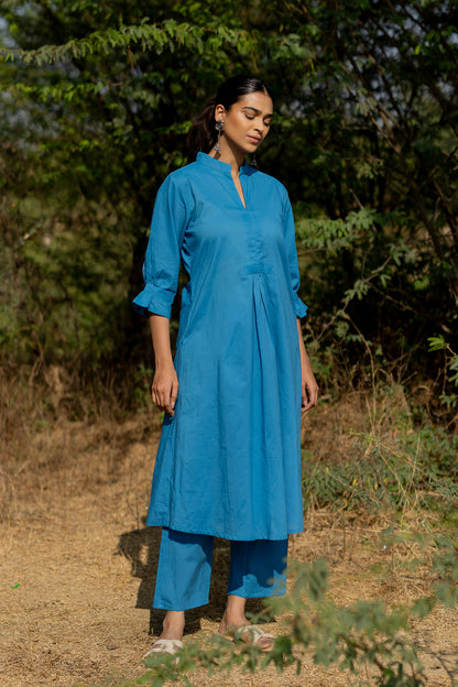 Cyan Blue Kurta Set with Pink Jaamdani Dupatta