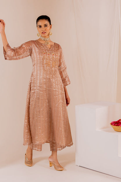 Firduas Striped Kurta Set with Organza Dupatta