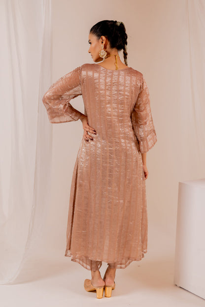 Firduas Striped Kurta Set with Organza Dupatta