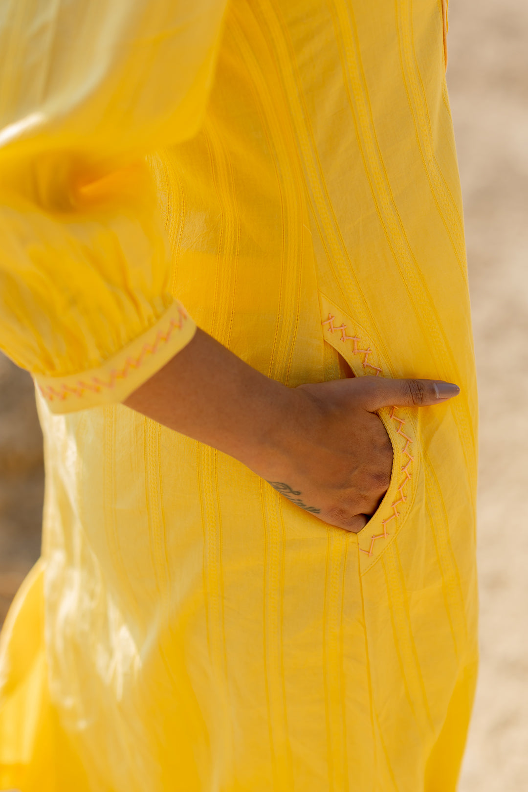 Butter Yellow Pintucks Kurta Set