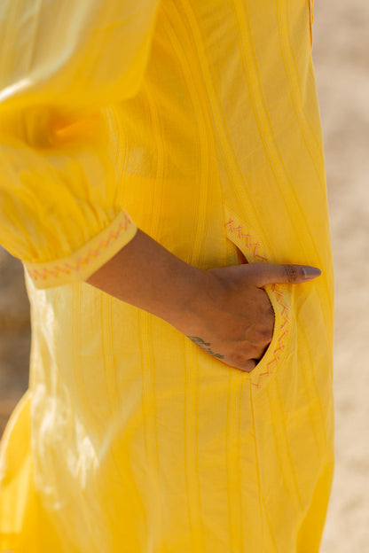 Butter Yellow Pintucks Kurta Set
