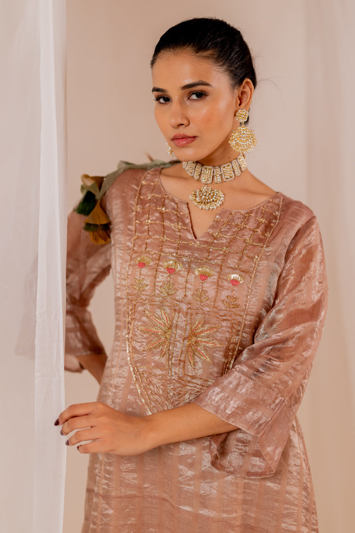 Firduas Striped Kurta Set with Organza Dupatta