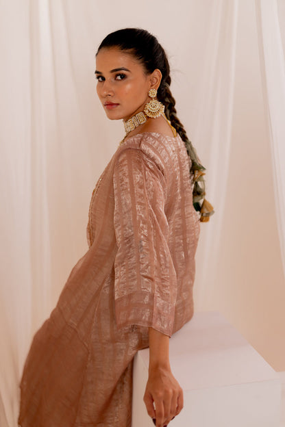 Firduas Striped Kurta Set with Organza Dupatta