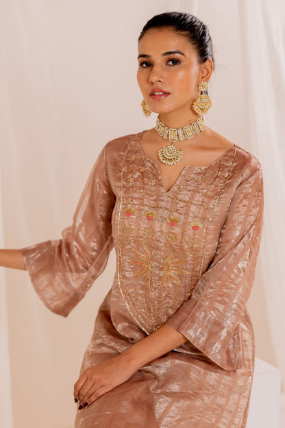 Firduas Striped Kurta Set with Organza Dupatta
