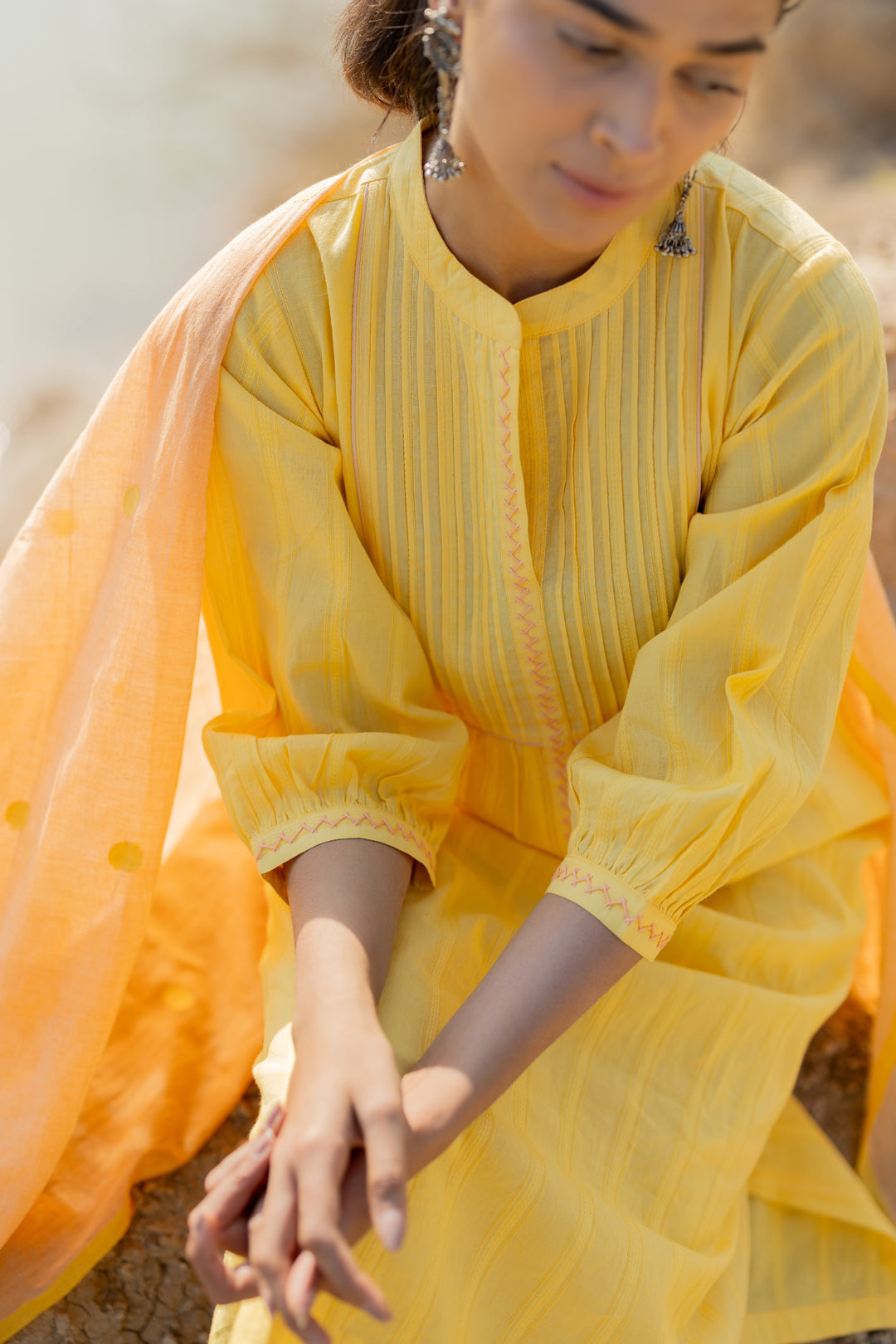 Butter Yellow Pintucks Kurta Set
