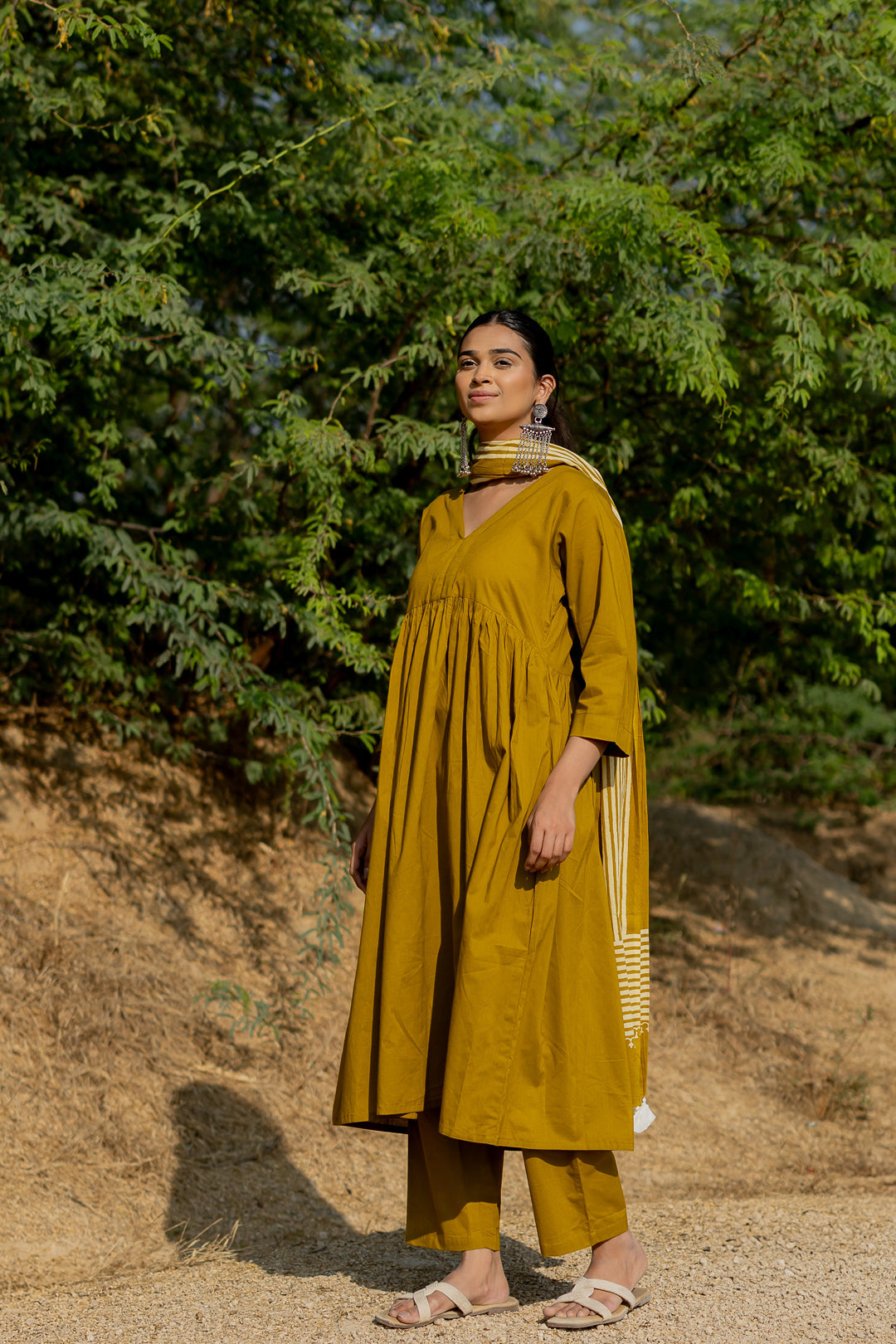Henna Green Gathered Kurta Set