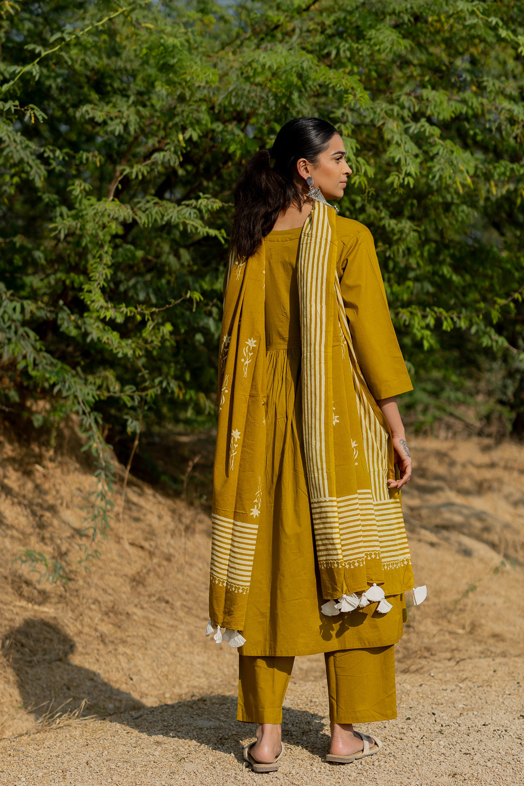 Henna Green Gathered Kurta Set