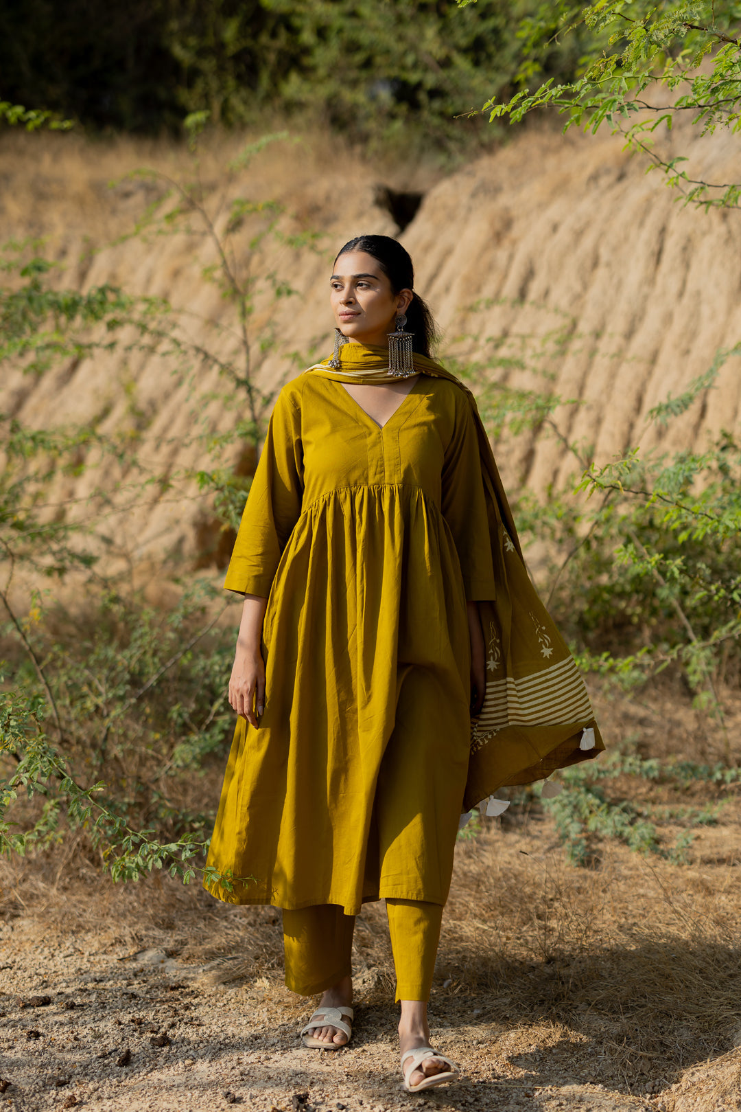 Henna Green Gathered Kurta Set