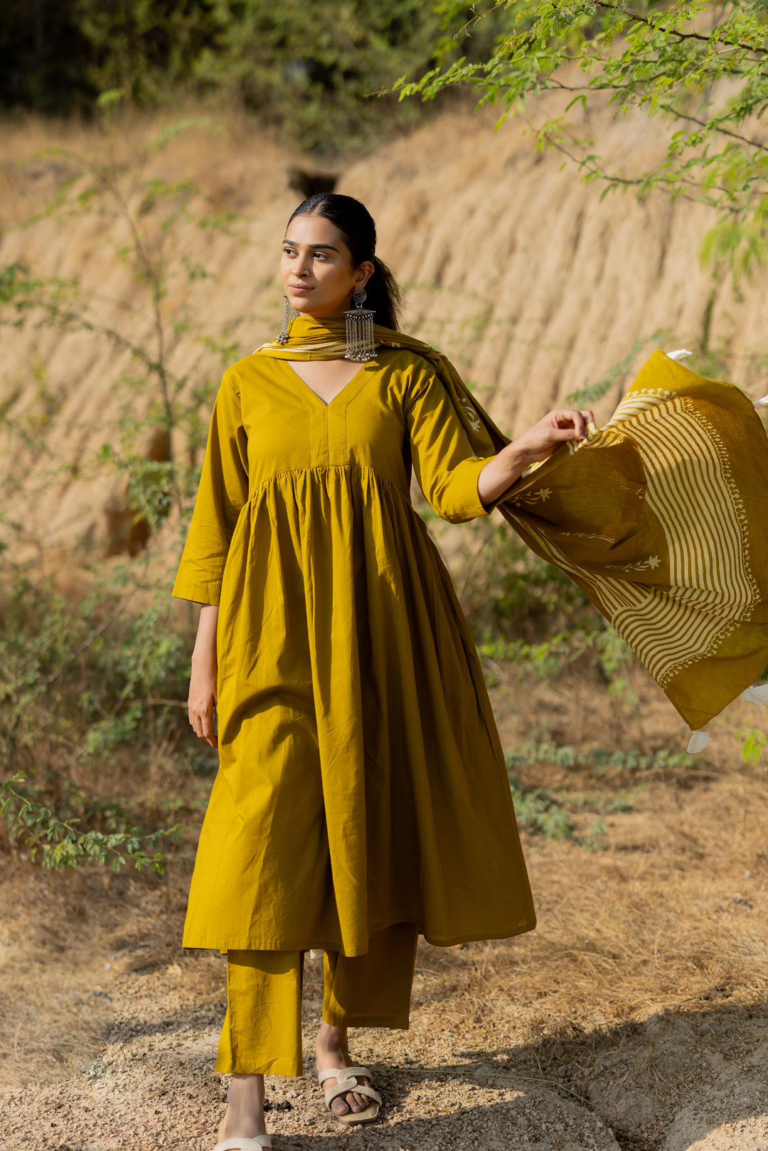 Henna Green Gathered Kurta Set