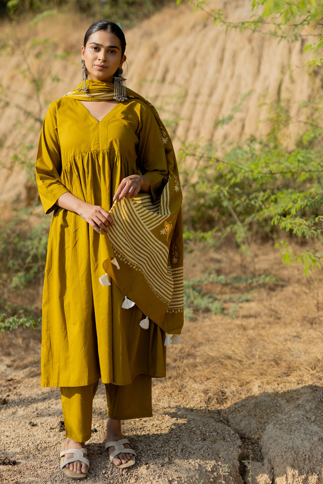 Henna Green Gathered Kurta Set