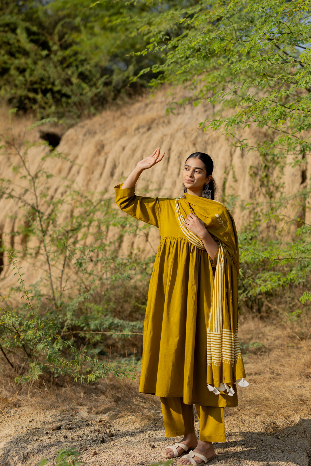 Henna Green Gathered Kurta Set