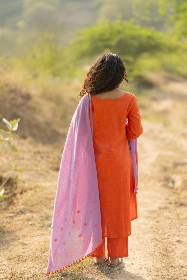 Pumpkin Kurta Set with Dupatta