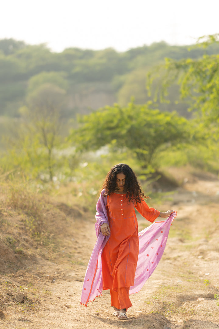 Pumpkin Kurta Set with Dupatta