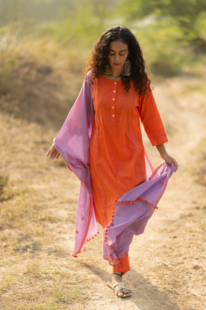 Pumpkin Kurta Set with Dupatta