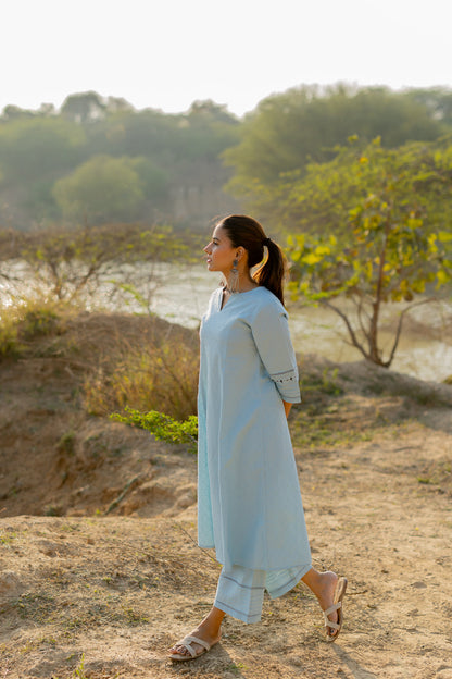 Soft Blue Handloom Cotton Kurta Set