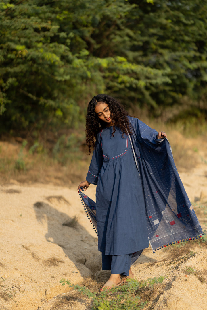 Earthy Blue Kurta Set with Dupatta