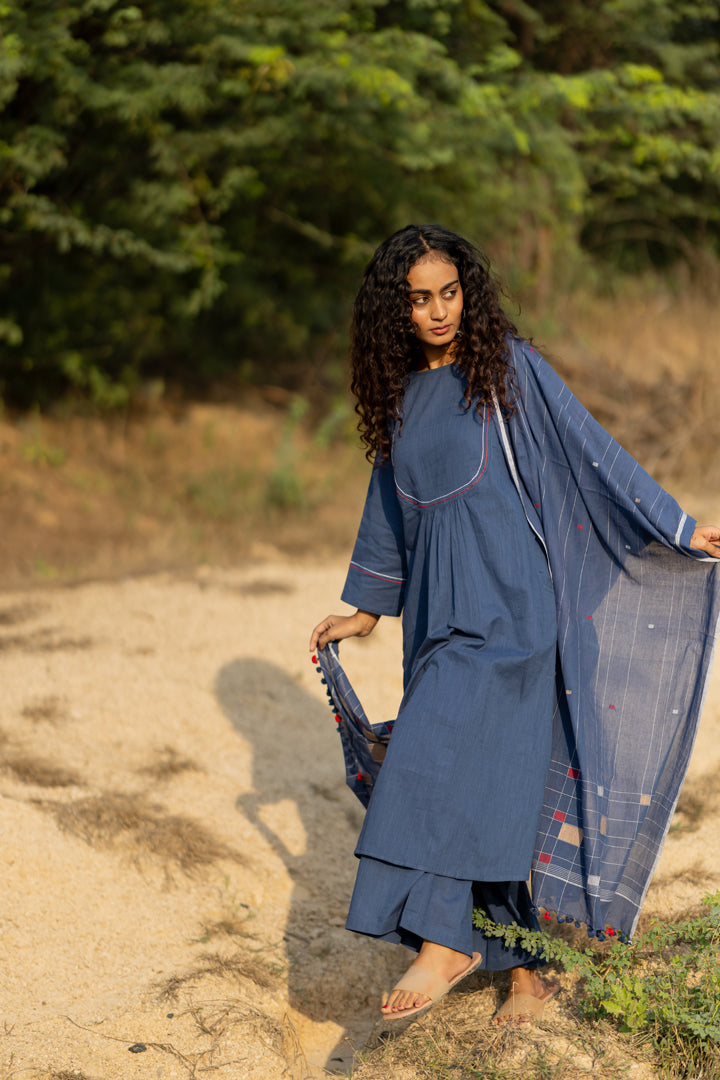 Earthy Blue Kurta Set with Dupatta
