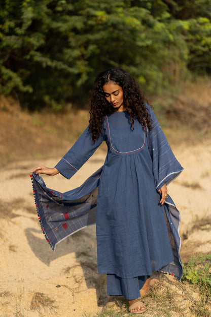 Earthy Blue Kurta Set with Dupatta