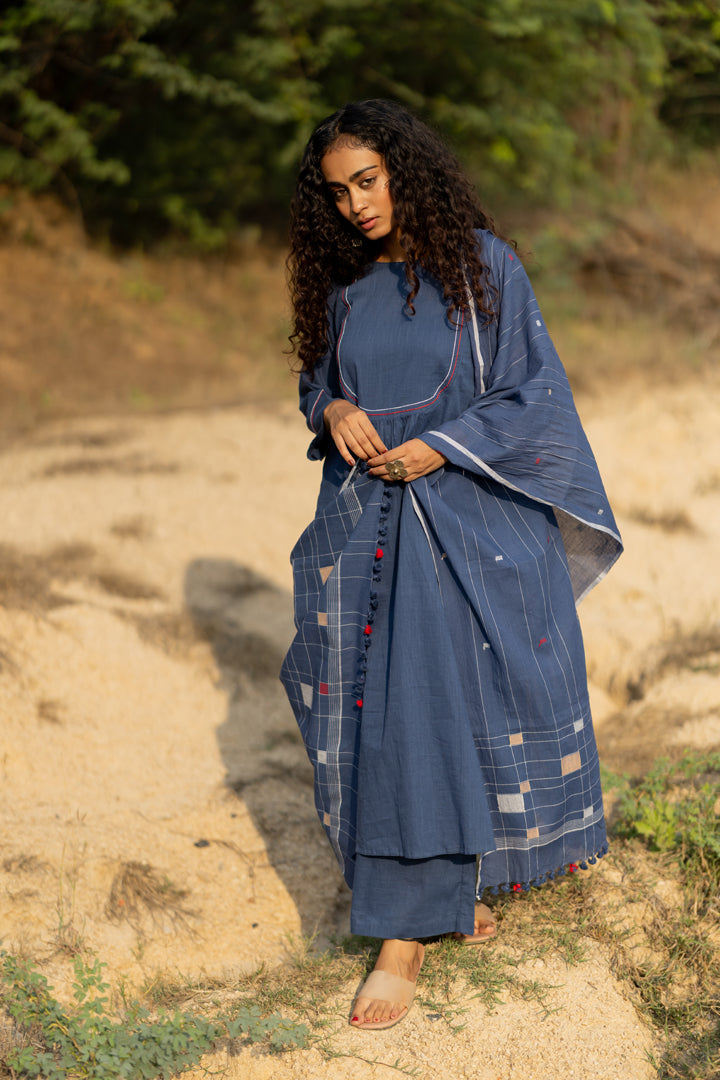 Earthy Blue Kurta Set with Dupatta