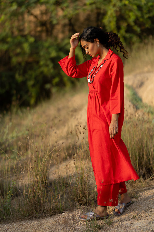 Tomato Red Kurta Set