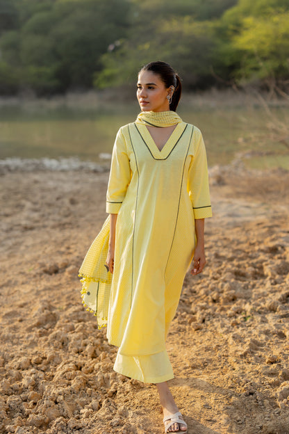 Light Lemon and Grey Kurta set