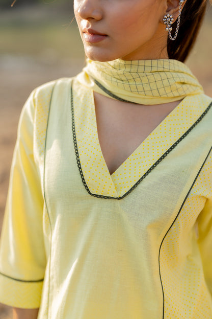 Light Lemon and Grey Kurta set