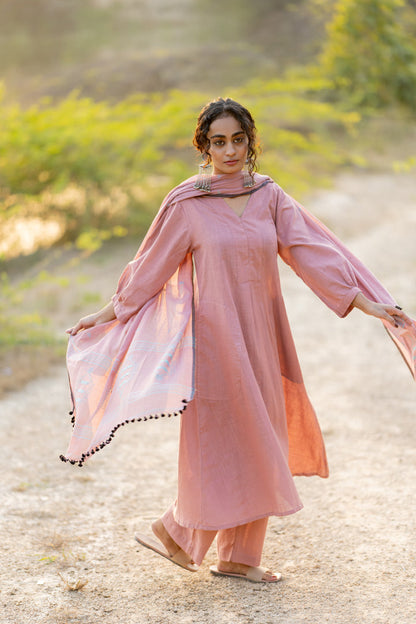 Millenial Pink Kurta Set with Dupatta