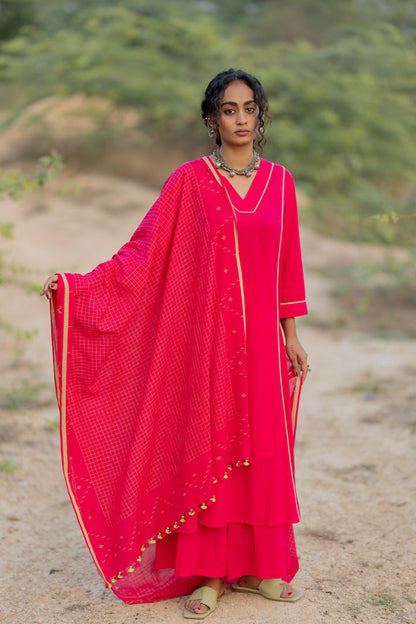 Cerise Kurta Set with Dupatta