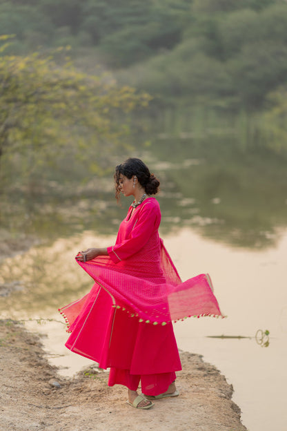 Cerise Kurta Set with Dupatta