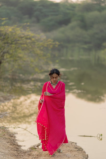 Cerise Kurta Set with Dupatta