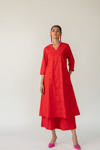 Rouge Polka Embroidered Kurta