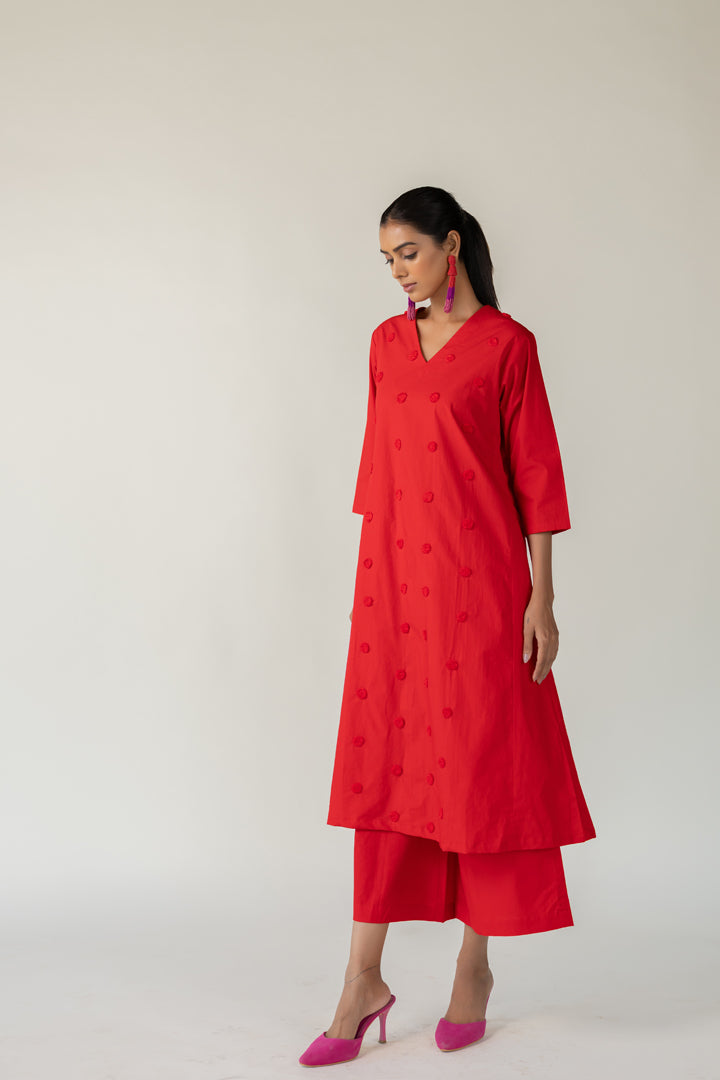 Rouge Polka Embroidered Kurta