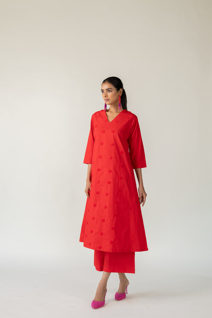Rouge Polka Embroidered Kurta