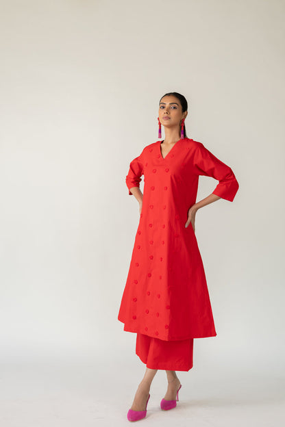 Rouge Polka Embroidered Kurta