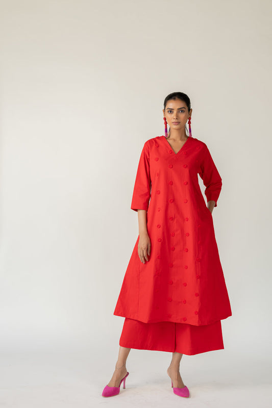 Rouge Polka Embroidered Kurta