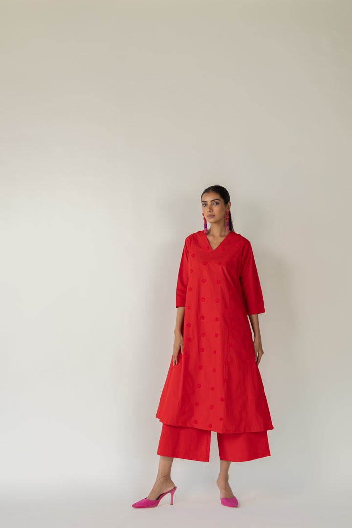 Rouge Polka Embroidered Kurta