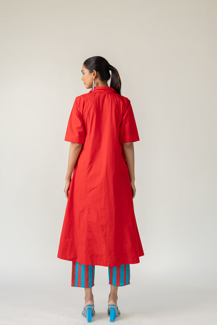 Scarlet Stride Shirt Dress with Striped Pants
