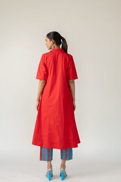 Scarlet Stride Shirt Dress with Striped Pants