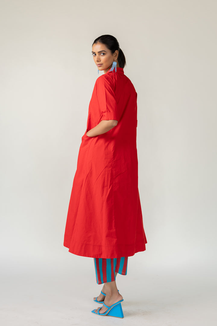 Scarlet Stride Shirt Dress with Striped Pants