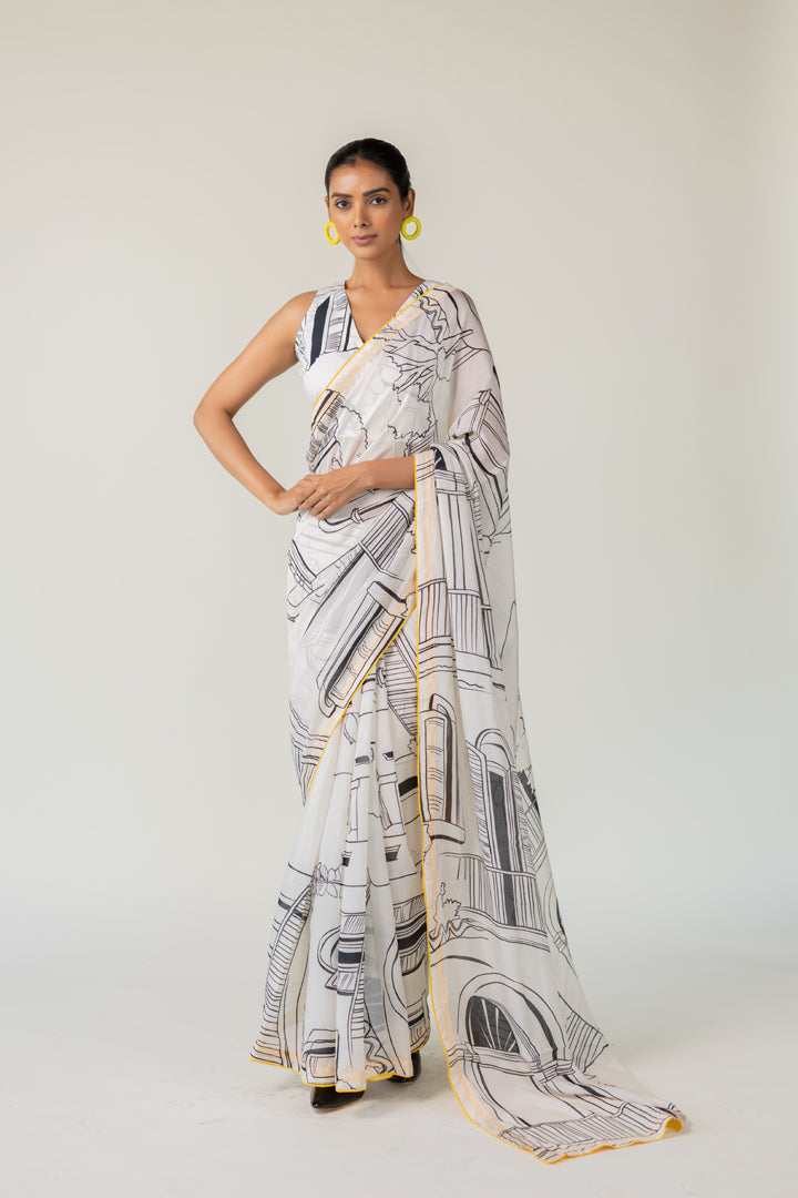 Mediterranean Citylines Saree