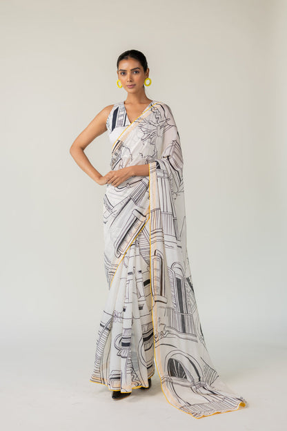 Mediterranean Citylines Saree