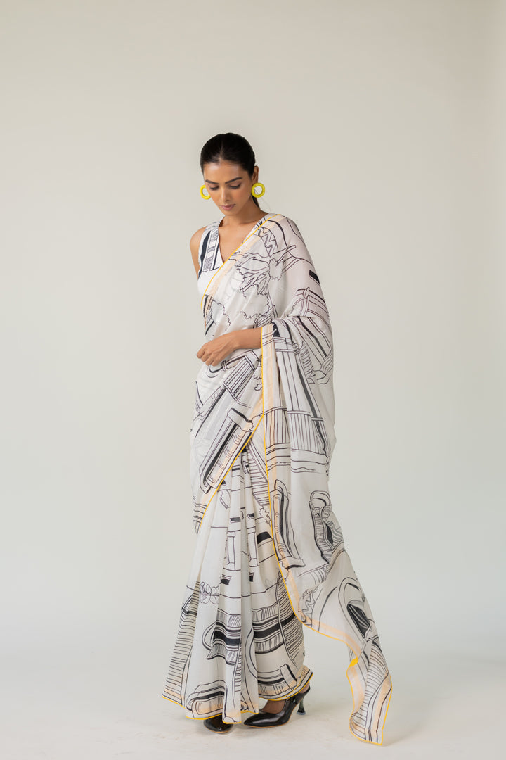 Mediterranean Citylines Saree