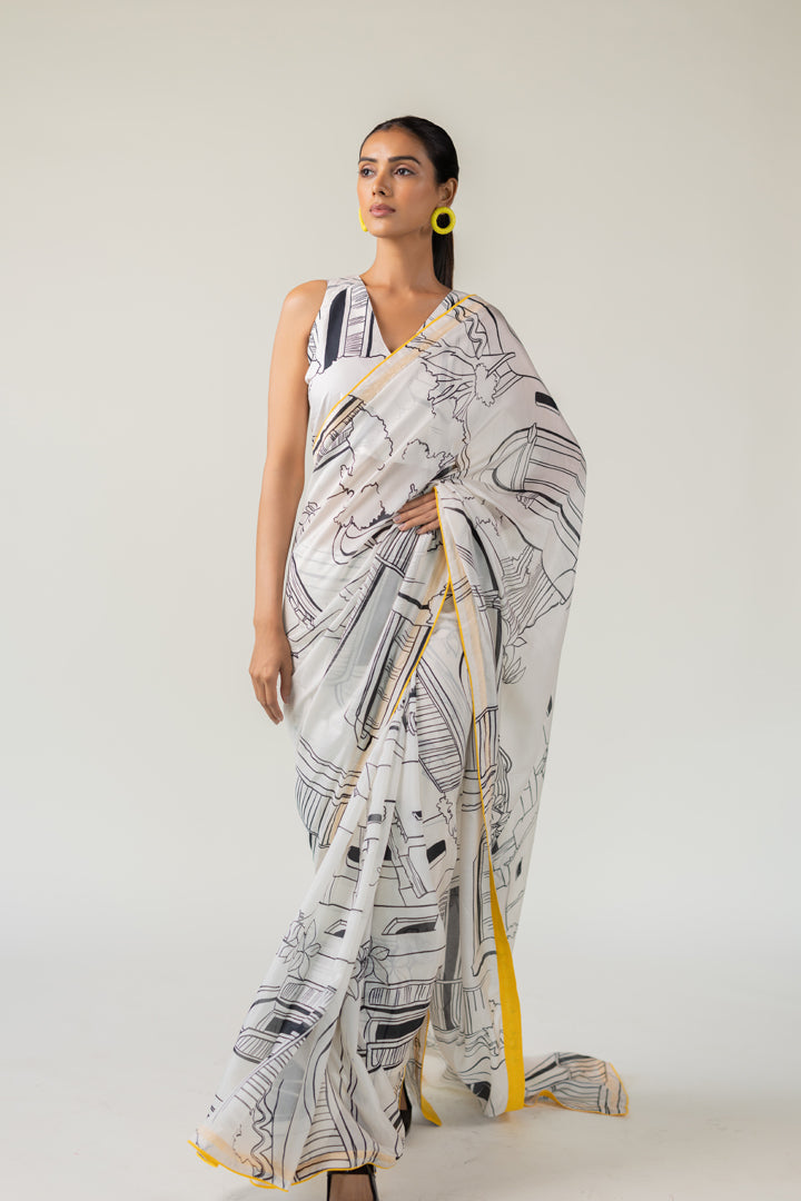 Mediterranean Citylines Saree