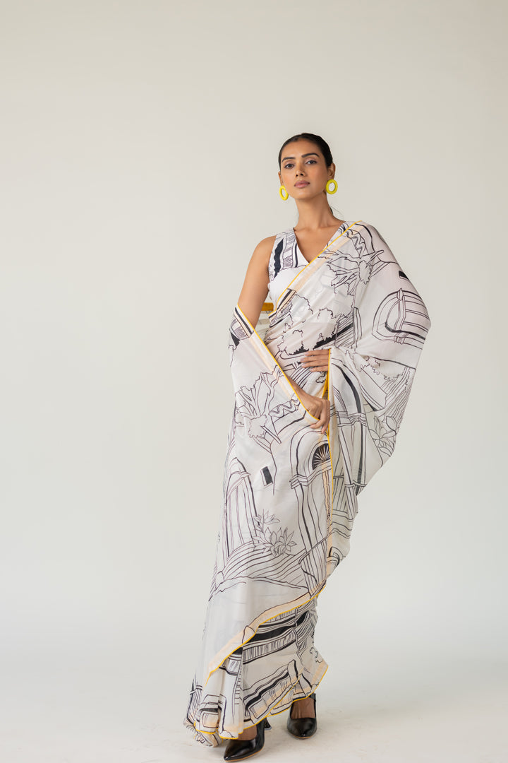 Mediterranean Citylines Saree