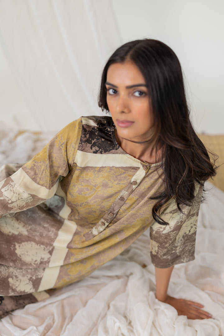 Sandstone Symphony Modal Silk Kurta Set