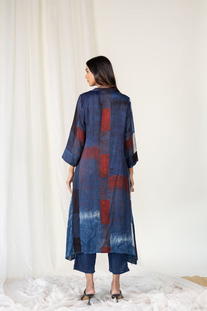 Navy Crimson Streak Modal Silk Kurta Set