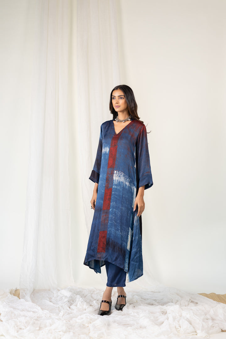 Navy Crimson Streak Modal Silk Kurta