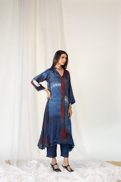 Navy Crimson Streak Modal Silk Kurta Set